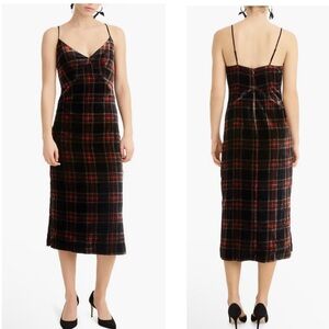 J. Crew Black and Red Plais Midi Dress
